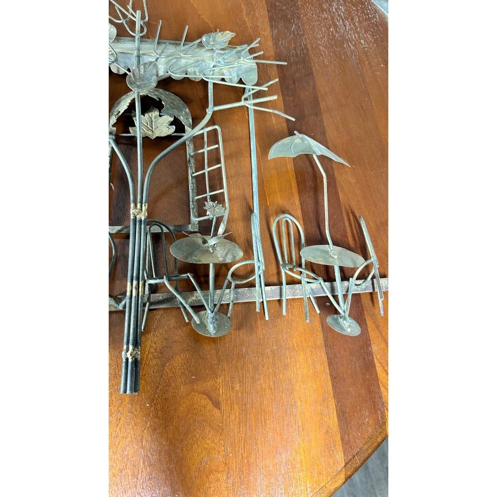 Vtg Metal Wall Art French Sidewalk Cafe Bistro Scene Brutalist Sculpture 33